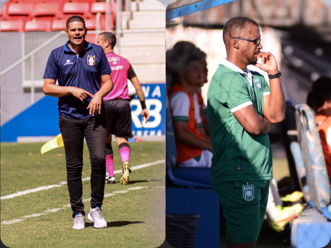 Treinador do Ceilândia, Leonardo Roquete, e treinador do Gama, Fábio Frubal. Copinha 2023