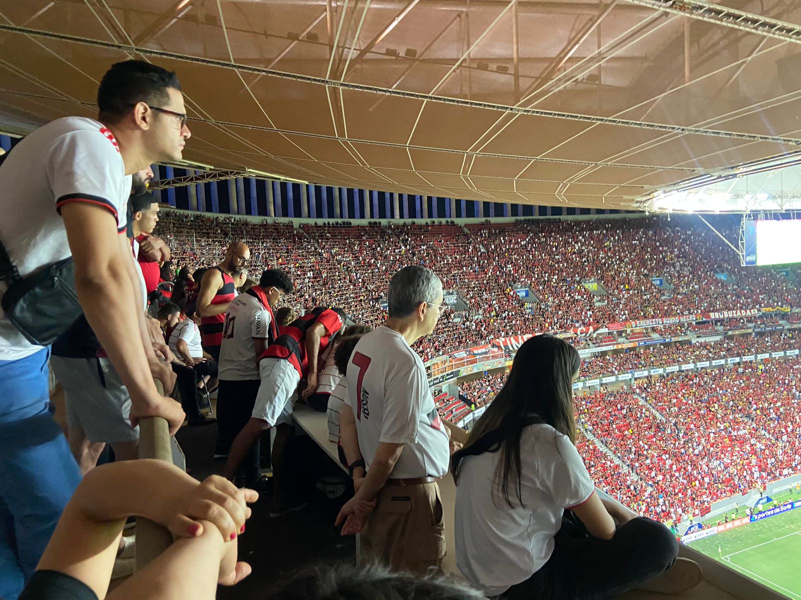 Torcedores misturados à imprensa no estádio Mané Garrincha na partida entre Flamengo e Santos